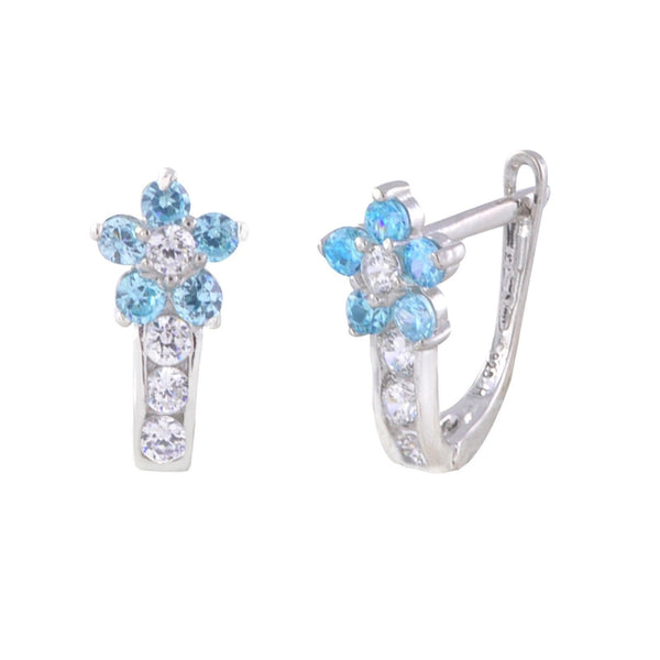 Sterling Silver Leverback Earrings Flower CZ Birthstone Colors - 2 Color Design - Jewelryland.com