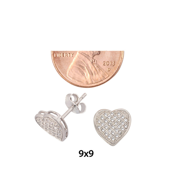 925 Sterling Silver Heart Stud Earrings Clear Micro Pave Cubic Zirconia CZ 9mm - Jewelryland.com