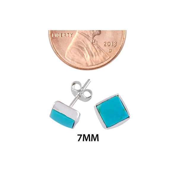 Sterling Silver Square Turquoise Stud Earrings 7mm - Jewelryland.com