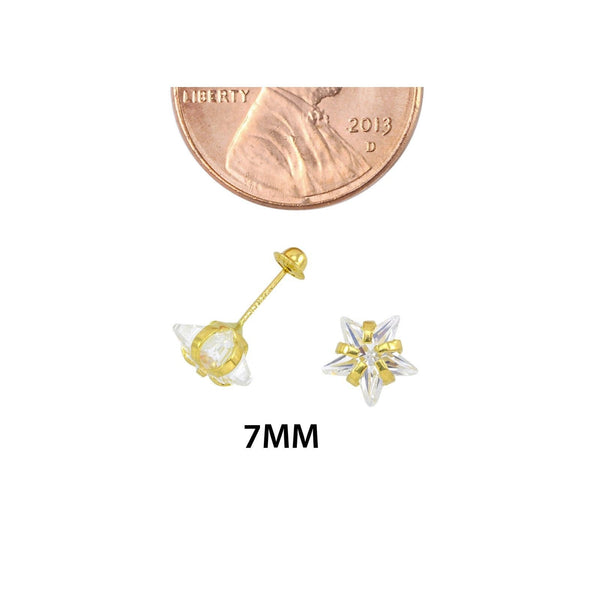 10k Yellow Gold Star Stud Earrings Screwbacks 7mm Clear Cubic Zirconia Prong Set - Jewelryland.com