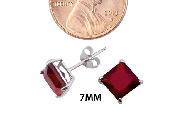 January Birthstone Studs Garnet CZ Earrings Sterling Silver Square Basket Set - Jewelryland.com
