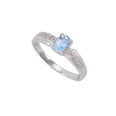 Sterling Silver .01ct Genuine Diamond Ring with 6x4mm Blue Topaz Stone - Jewelryland.com