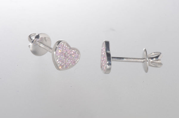 Sterling Silver Heart Stud Earrings Pink 6mm Cubic Zirconia Stones Screwbacks - Jewelryland.com
