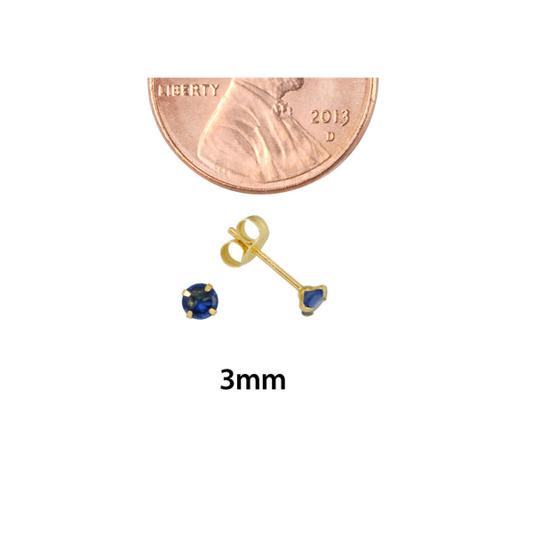 10k Yellow Gold Blue Sapphire CZ Stud Earrings Cubic Zirconia Round Prong Set - Jewelryland.com