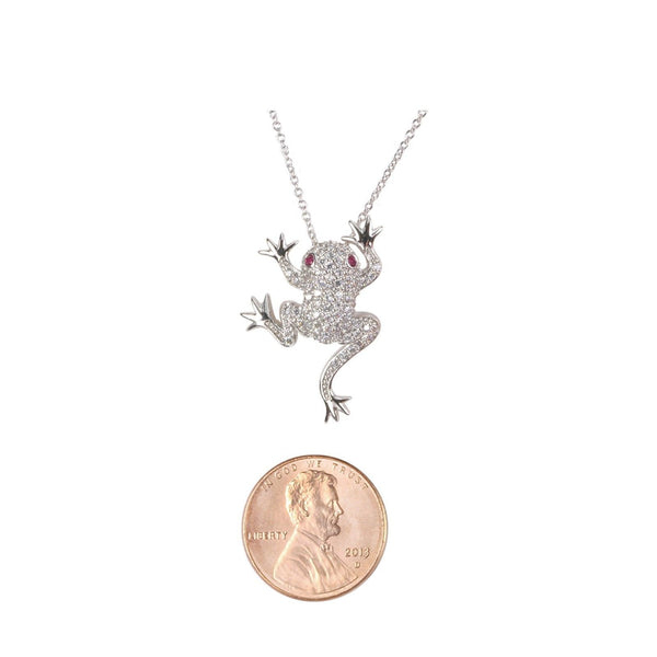 Frog Necklace .925 Sterling Silver Clear CZ Cubic Zirconia 27mm 16" - Jewelryland.com