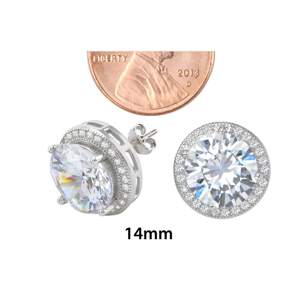 Sterling Silver Large Round Halo Cubic Zirconia Stud Earrings Micropave 14mm - Jewelryland.com