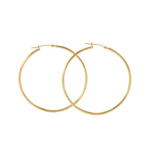 14k Yellow Gold Hoop Earrings 50mm Latch Post 2 Inch Large Hoops - High Polish - Jewelryland.com