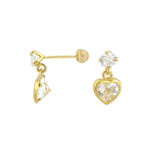 10k Yellow Gold CZ Heart Dangle Earrings with Screwbacks 6mm - Jewelryland.com
