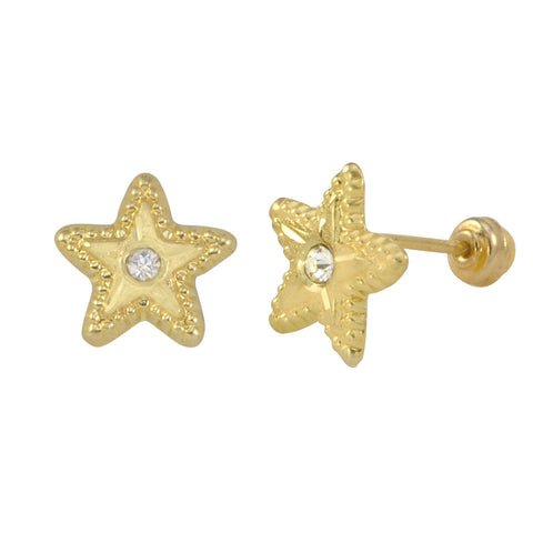 Star with CZ Stud Earrings 10k Yellow Gold with Screwbacks 7mm - Jewelryland.com