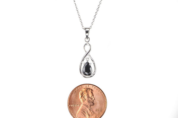 Sterling Silver .85ct Dark Sapphire and Diamond Necklace Teardrop Twist