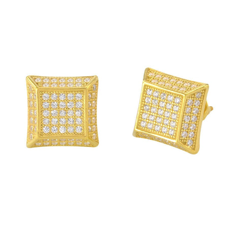Screwback Earrings .925 Silver Yellow Gold Cubic Zirconia Studs CZ 10mm Deep 3d - Jewelryland.com