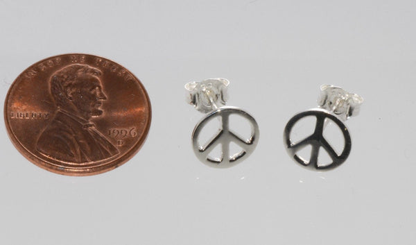 Peace Sign Earrings Sterling Silver Studs 9mm - Jewelryland.com
