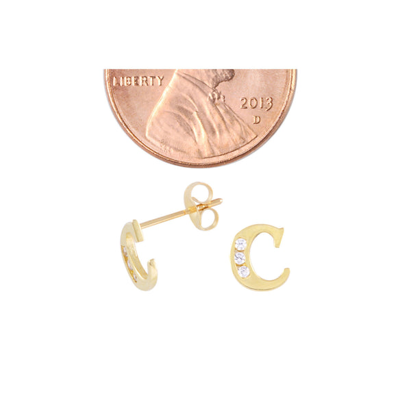 10k Yellow Gold Letter C Initial Stud Earrings Cubic Zirconia 7mm - Jewelryland.com