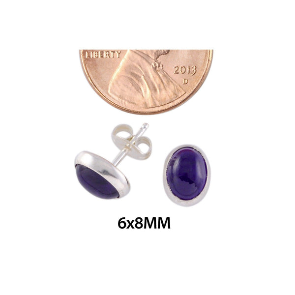 Purple Amethyst Stud Earrings Sterling Silver Gemstone 7mm x 9mm Oval - Jewelryland.com