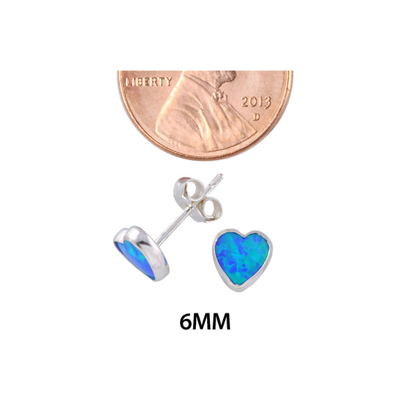 Blue-Green Opal Heart Stud Earrings 6mm Sterling Silver 925 - Jewelryland.com