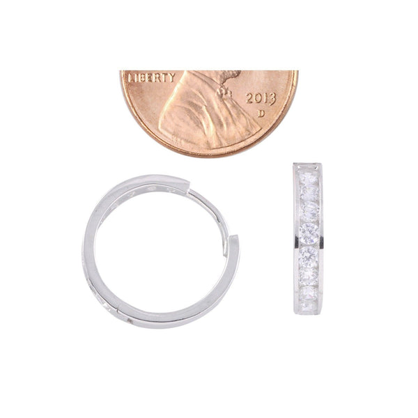 Hinged Hoops Huggie Earrings CZ .925 Sterling Silver 17mm x 3mm Cubic Zirconia - Jewelryland.com