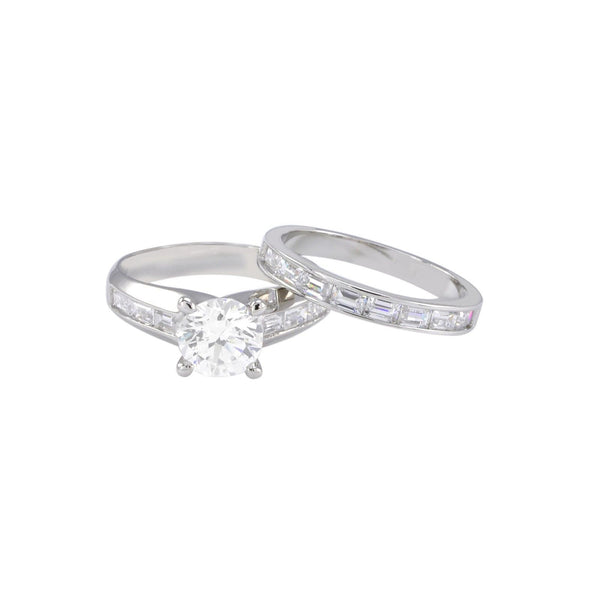 Bridal Ring Set High Polish Sterling Silver 7mm Cubic Zirconia AAA Grade CZ - Jewelryland.com