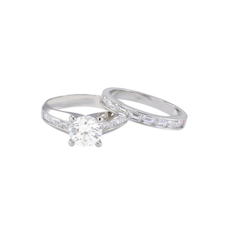 Bridal Ring Set High Polish Sterling Silver 7mm Cubic Zirconia AAA Grade CZ - Jewelryland.com