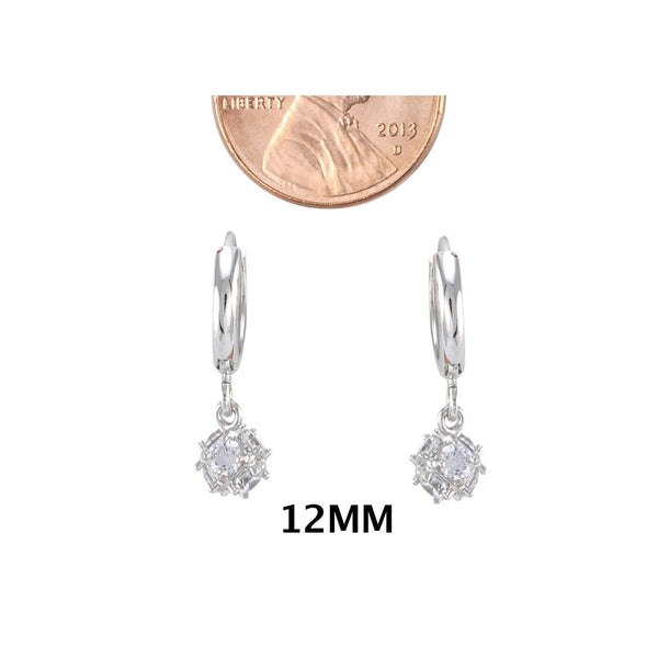 Sterling Silver Superstone Cluster Dangle Hinged Hoop Earrings Clear CZ 12mm - Jewelryland.com