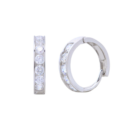 10k White Gold Small Huggie Hoop Earrings Clear CZ Cubic Zirconia 9mm x 2mm - Jewelryland.com