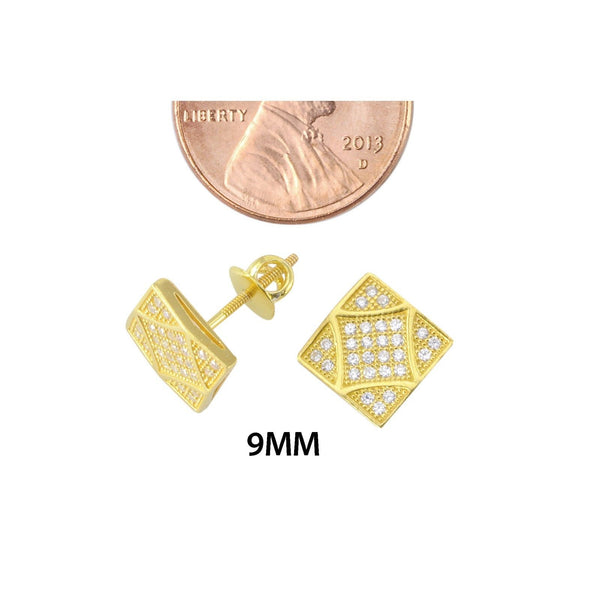 Screwback Earrings Sterling Silver Yellow Gold Plated 9mm Square diam shape - Jewelryland.com