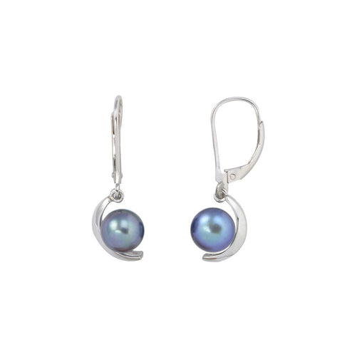 Black Freshwater Pearl Earrings Crescent Shape .925 Sterling Silver Leverback - Jewelryland.com