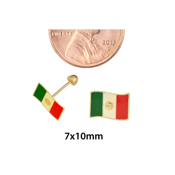 10k Yellow Gold Mexican Flag Screwback Stud Earrings 7x10 - Jewelryland.com
