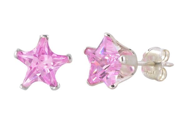 Pink Star Earrings CZ Studs 925 Silver - Jewelryland.com