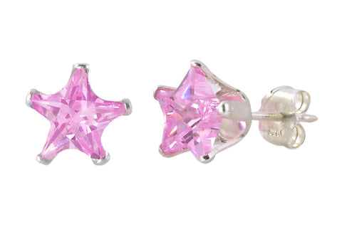Pink Star Earrings CZ Studs 925 Silver - Jewelryland.com