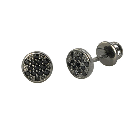 Black CZ Stud Earrings Screwbacks Sterling Silver Pave Cubic Zirconia 6mm Circle - Jewelryland.com