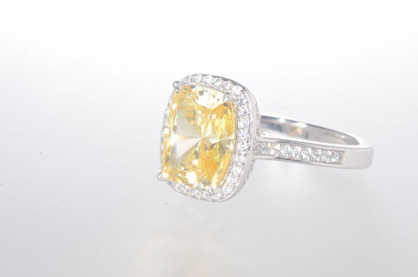 Sterling Silver Canary Yellow Cushion Cut Cubic Zirconia Ring - Jewelryland.com