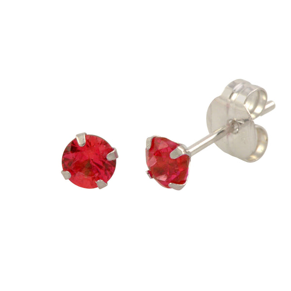 14k White Gold Ruby Red Cubic Zirconia Stud Earrings Round Birthstone CZ - Jewelryland.com