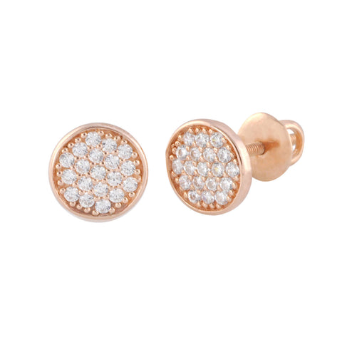 Fancy Cubic Zirconia Stud Earrings Rose Gold Plated Screwback Pave CZ 7mm Circle - Jewelryland.com