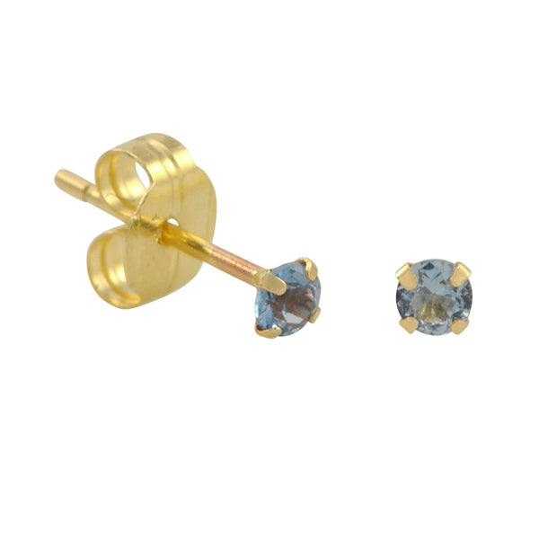 10k Yellow Gold Blue Aqua CZ Stud Earrings Cubic Zirconia Round Prong Set - Jewelryland.com
