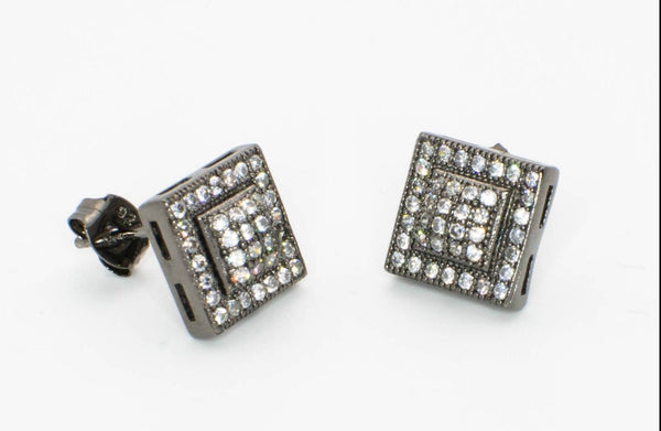 Sterling Silver Black & White Pave Cubic Zirconia CZ Stud Earrings 10mm Square - Jewelryland.com