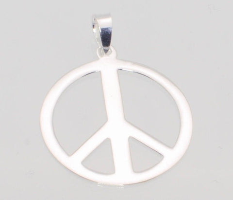 .925 Sterling Silver Peace Sign Symbol Pendant 36mm - Jewelryland.com