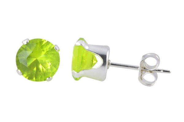 Earrings Sterling Silver Green Peridot CZ August Birthstone Round Prong Studs - Jewelryland.com