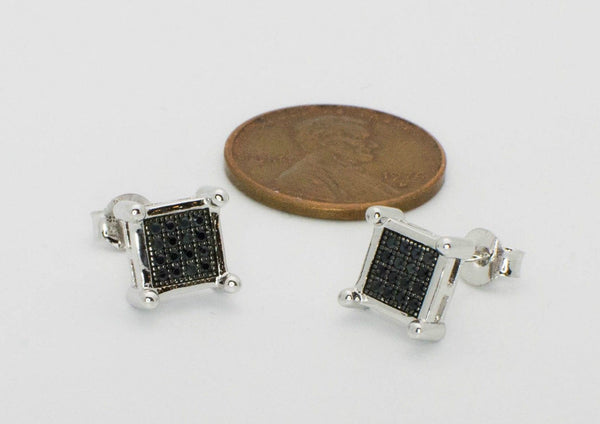 925 Sterling Silver Black Square Cubic Zirconia Stud Earrings 9mm Pave - Jewelryland.com