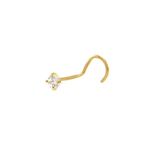 Nose Stud 22G 14k Yellow Gold 2.5mm White CZ Nose Pin Flat Setting - Jewelryland.com