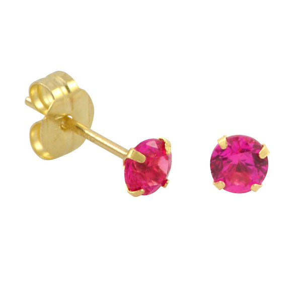 10k Yellow Gold Red Ruby CZ Stud Earrings Cubic Zirconia Round Prong Set - Jewelryland.com
