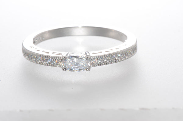 Sterling Silver Cubic Zirconia Ring with Rectangular Center Stone 2mm Wide Band - Jewelryland.com