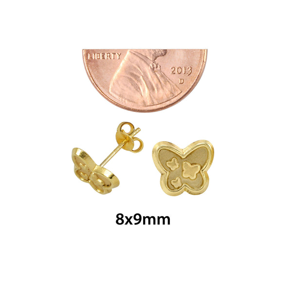 10k Yellow Gold Butterfly Earrings Floating Butterflies on Butterfly 8mm x 9mm - Jewelryland.com