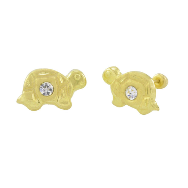 10k Yellow Gold Turtle Stud Earrings Screwbacks White Cubic Zirconia - Jewelryland.com
