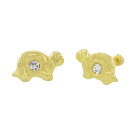 10k Yellow Gold Turtle Stud Earrings Screwbacks White Cubic Zirconia - Jewelryland.com