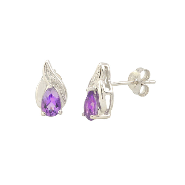 Diamond & Amethyst Earrings (.01 cttw, I-J, I2) 925 Sterling Silver Oval Swirl - Jewelryland.com