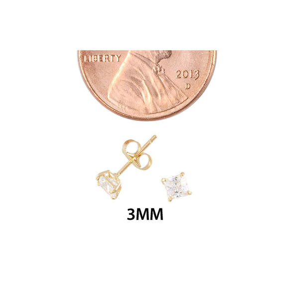 14k Yellow Gold Square CZ Cubic Zirconia Stud Earrings - Basket Setting - Jewelryland.com