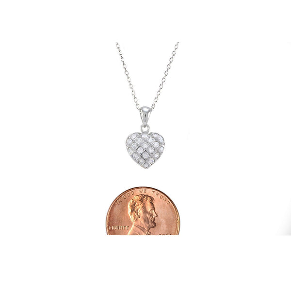 Sterling Silver Heart Necklace Mini Pendant Clear CZ Cubic Zirconia Pave Stones - Jewelryland.com