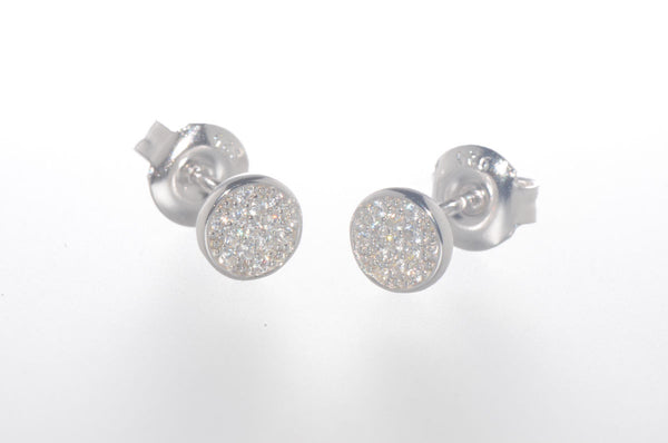Sterling Silver CZ Stud Earrings Micropave Set Cubic Zirconia Stones 6mm Circle - Jewelryland.com