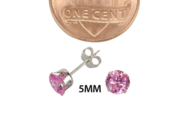 925 Sterling Silver Round Pink Cubic Zirconia CZ Stud Earrings - Jewelryland.com