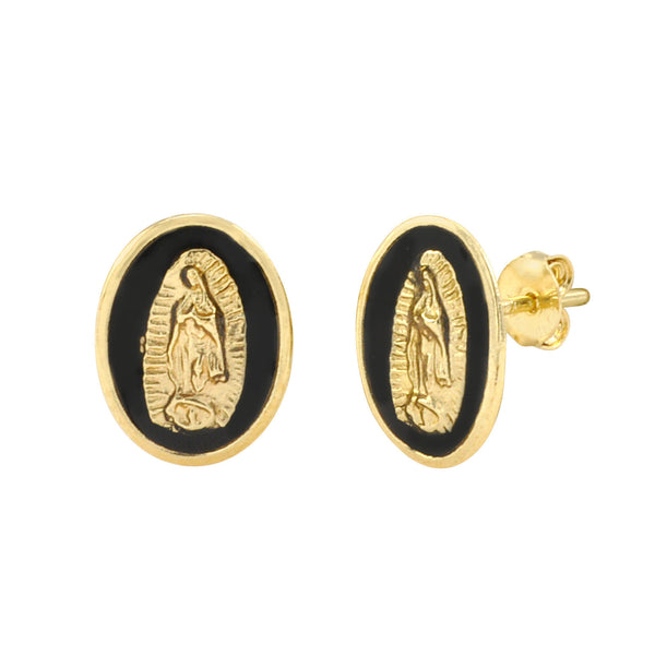 10k Yellow Gold Guadalupe Black Oval Medallion Stud Earrings 11x8 - Jewelryland.com
